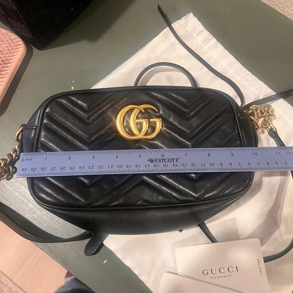Gucci Black Marmoth Leather Crossbody with Gold Logo - Picture 8 of 8